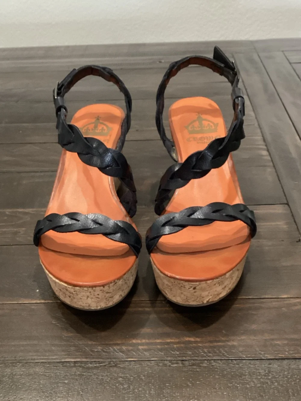 Crown Vintage Black Braided Cork‎ Wedge Sandals